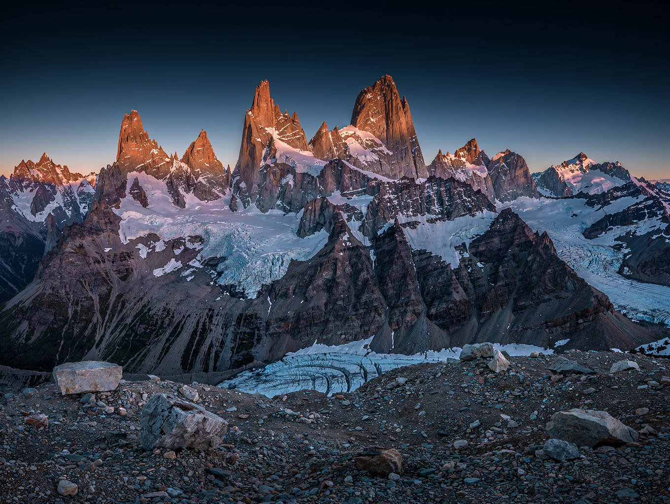 Iconic granite spires of Patagonia at sunrise